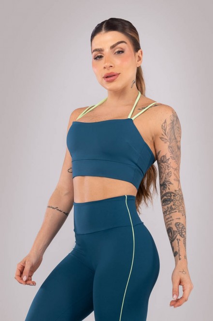 Top com Alças Duplas Contrastantes (Azul Petróleo / Verde) | Ref: K4424-A