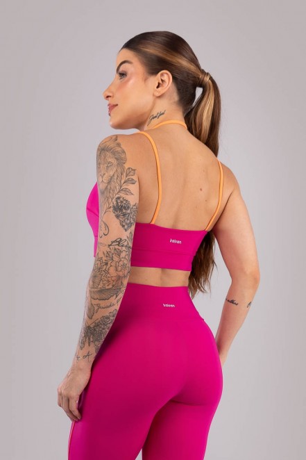 Top com Alças Duplas Contrastantes (Rosa Choque / Laranja Claro) | Ref: K4424-B