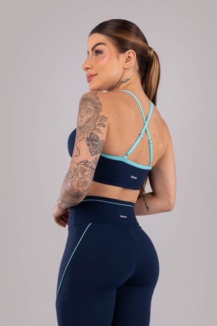 Top com Decote Alto e Vivo (Azul Marinho / Azul Turquesa) | Ref: K4427-A