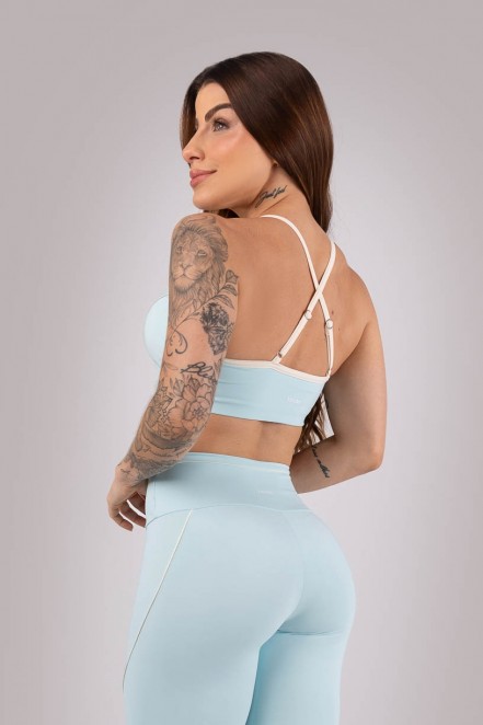 Top com Decote Alto e Vivo (Azul Bebê / Off-White) | Ref: K4427-B