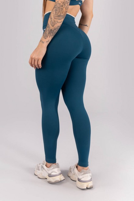 Calça Legging sem Gancho com Vira (Azul Petróleo / Bege) | Ref: K4299-D