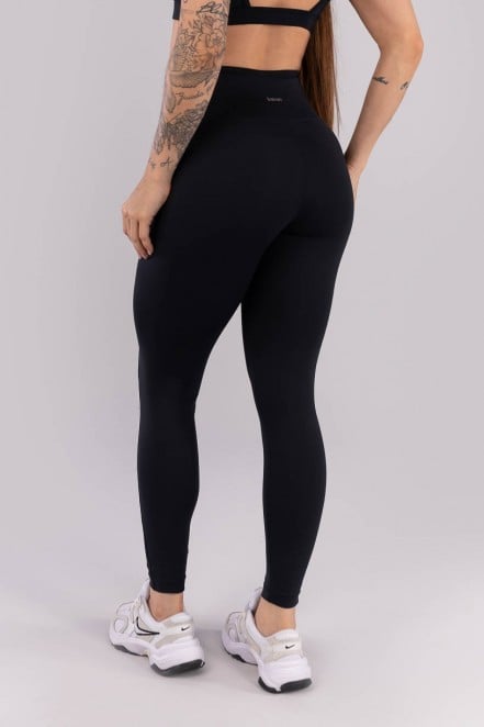 Calça Legging com Recortes e Viés Na Cintura (Preto) | Ref: K4445-A