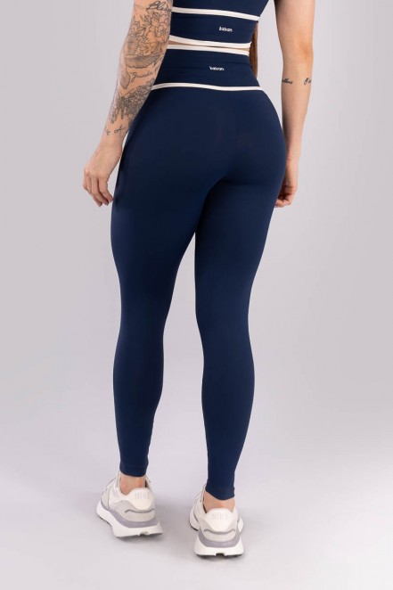 Calça Legging com Vira e Chapado no Cós (Azul Marinho / Off-White) | Ref: K4448-A