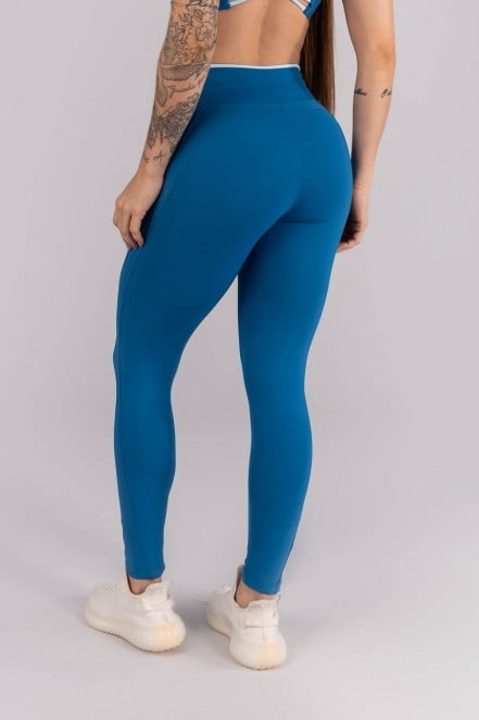 Calça Legging com Recortes e Cós de Vira Contrastante (Azul Marine / Azul Bebê) | Ref: K4451-A