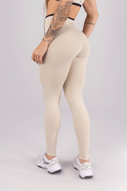 Calça Legging com Vivo e Viés Contrastante (Bege / Preto) | Ref: K4454-A