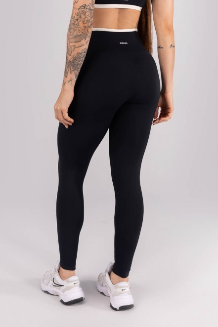Calça Legging com Vivo e Viés Contrastante (Preto / Off-White) | Ref: K4454-C