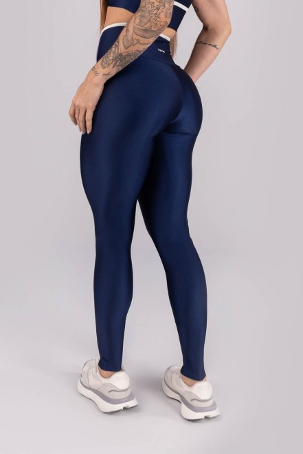Calça Legging Tricolor com Chapados (Azul Marinho / Lilás / Off-White) | Ref: K4462-A