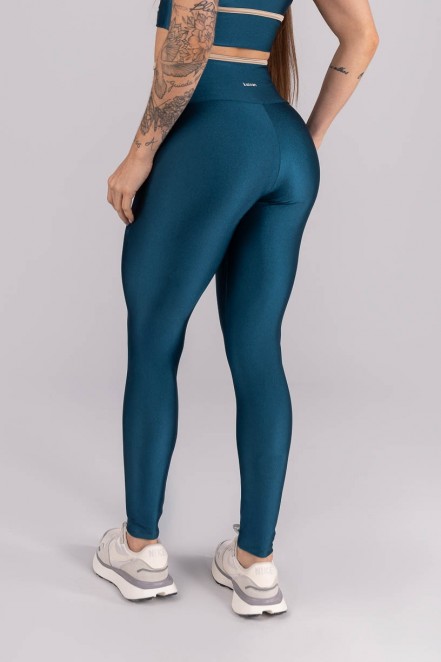 Calça Legging Tricolor com Chapados (Azul Petróleo / Off-White / Bege) | Ref: K4462-B
