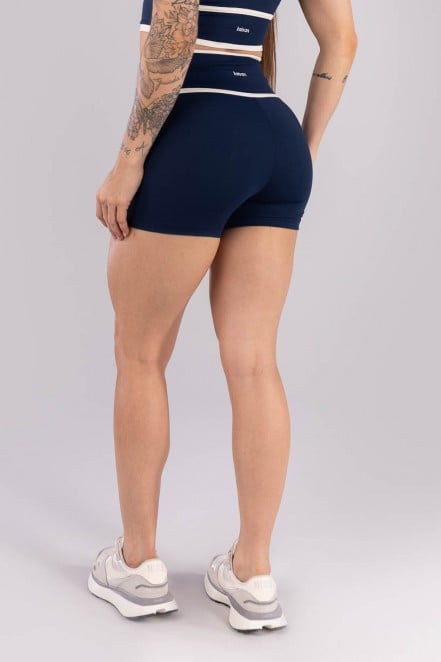 Short com Vira e Chapado no Cós (Azul Marinho / Off-White) | Ref: K4449-A