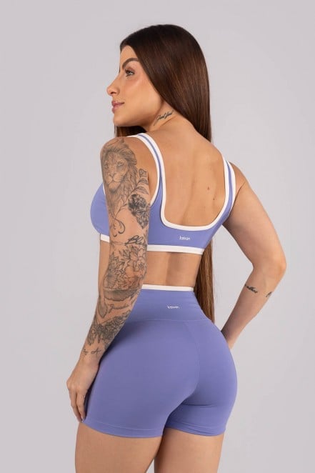 Short com Vivo e Viés Contrastante (Azul Periwinkle / Off-White) | Ref: K4455-B