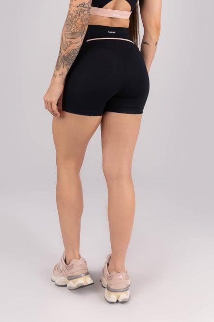 Short com Faixa Lateral e Bolso no Cós (Preto / Rosa Bebê) | Ref: K4466-A