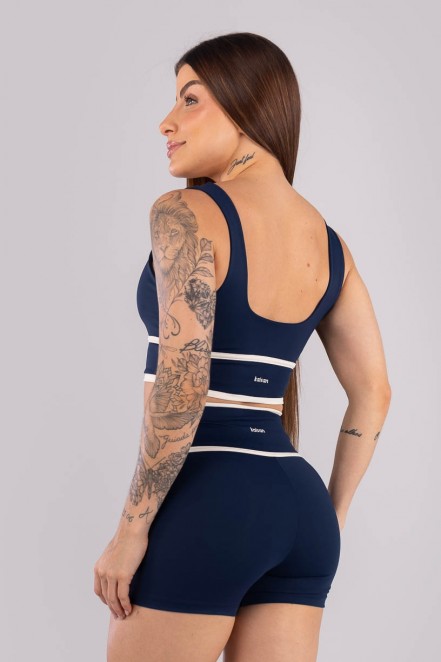 Top com Vira e Chapado no Cós (Azul Marinho / Off-White) | Ref: K4447-A