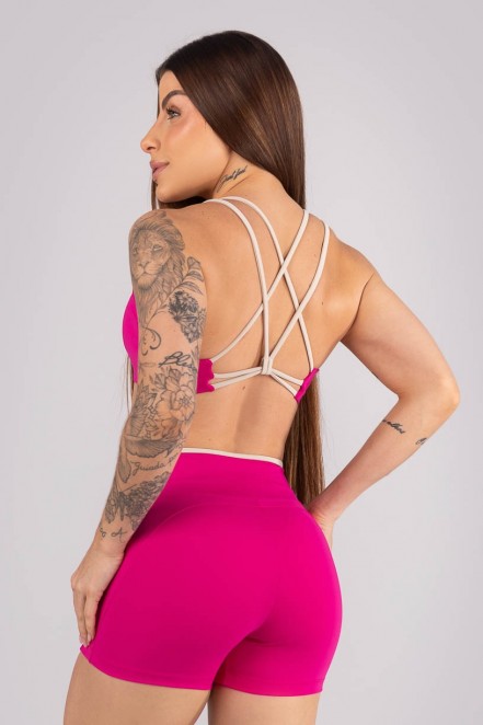 Top com Alças Trabalhadas nas Costas (Rosa Choque / Bege) | Ref: K4450-B