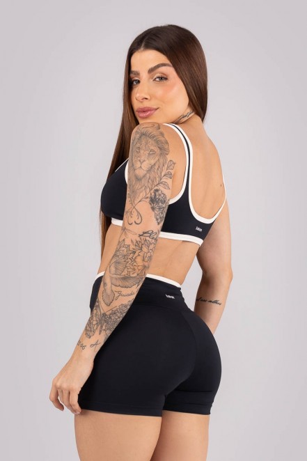 Top com Alças Largas e Viés Contrastante (Preto / Off-White) | Ref: K4453-C
