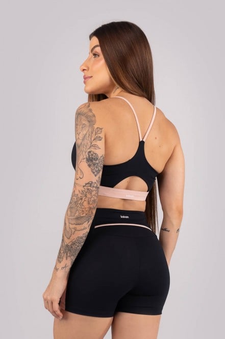 Top com Alças e Nadador Vazado (Preto / Rosa Bebê) | Ref: K4464-A