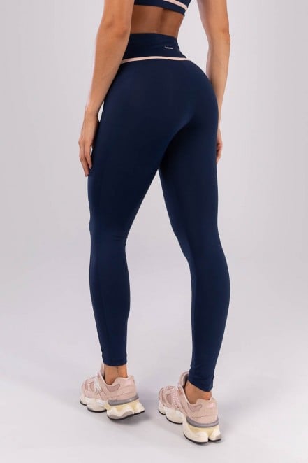 Calça Legging com Bolsos e Chapado no Cós (Azul Marinho / Rosa Bebê) | Ref: K4521-A