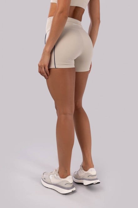 Short com Bolsos e Vivos em Mix de Tecidos (Bege / Azul Marinho) | Ref: K4531-A