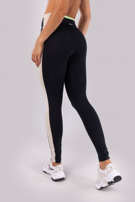 Calça Legging com Faixa e Detalhe no Cós Contrastante (Preto / Bege / Verde) | Ref: K4539-A