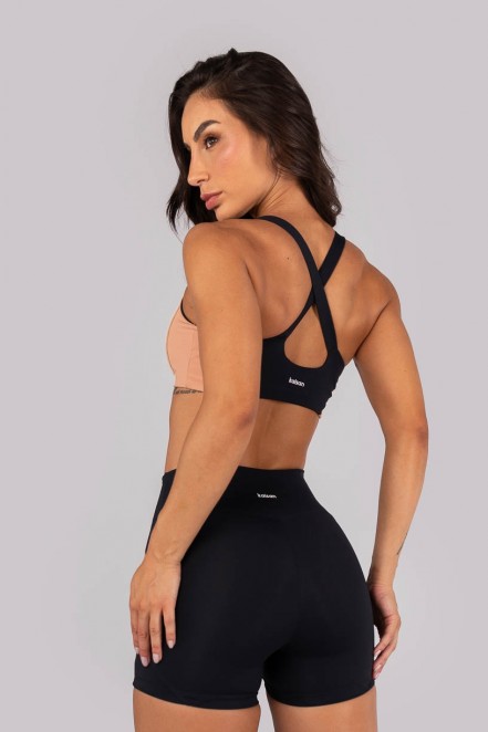 Top com Alças Cruzadas e Recortes com Vivo (Preto / Bege) | Ref: K4557-A