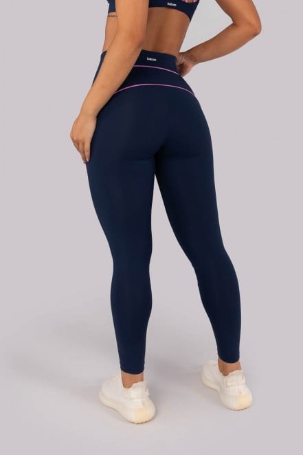 Calça Legging com Vivos Contrastantes e Bolso no Cós (Azul Marinho / Violet) | Ref: K4561-A