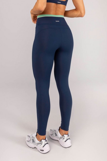 Calça Legging com Vivo na Vira (Azul Marinho / Verde Menta / Off-White) | Ref: K4583-A