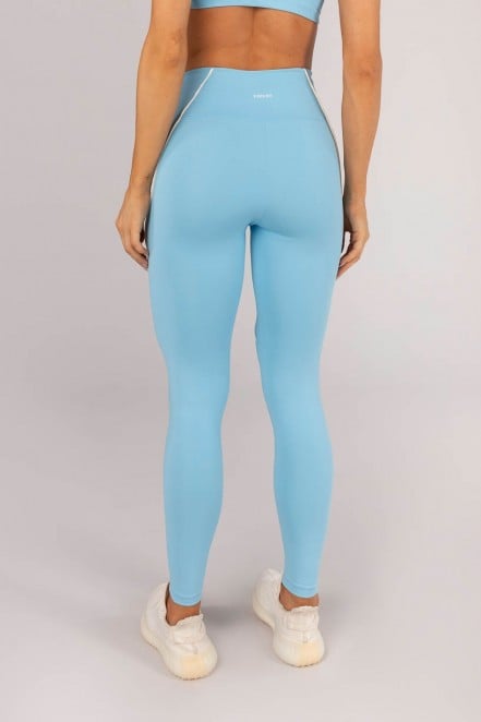 Calça Legging com Bolso e Vivo nas Laterais (Azul Céu / Off-White) | Ref: K4589-A
