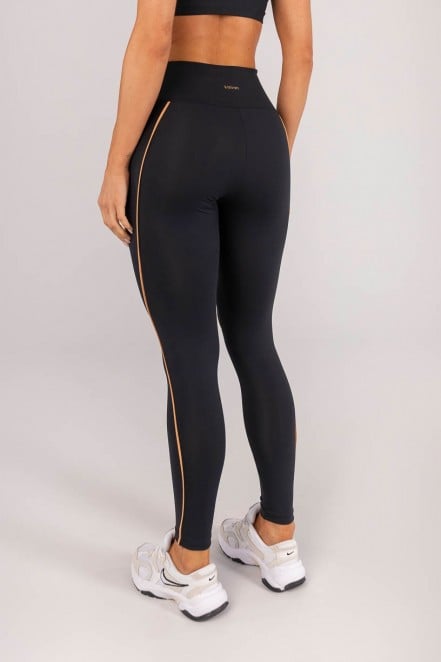 Calça Legging com Vivos (Preto / Caramelo) | Ref: K4598-A