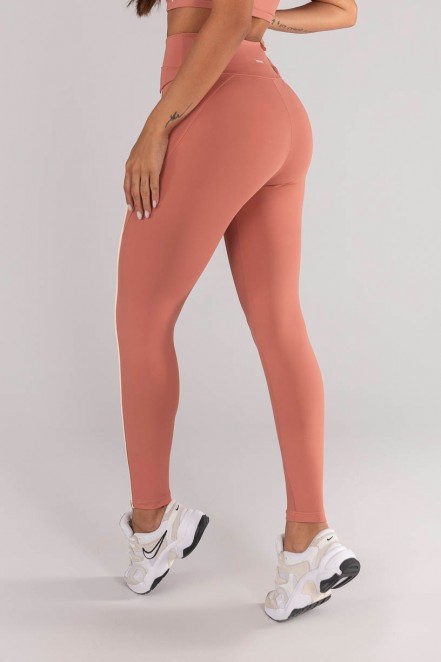 Calça Legging com Cós Transpassado e Bolsos com Vivo (Telha / Vanilla) | Ref: K4618-B