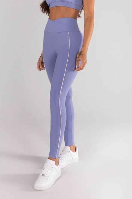 Calça Legging com Cós Transpassado e Bolsos com Vivo (Lavanda / Vanilla) | Ref: K4618-C