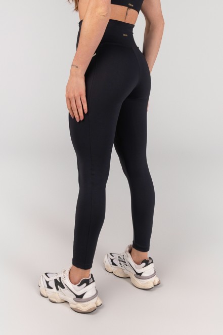 Calça Legging sem Cós Aparente e Bolsos (Preto / Off-White) | Ref: K4662-B
