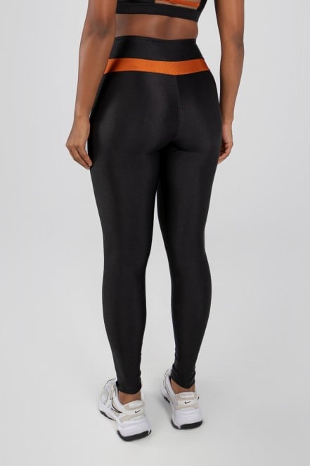 Calça Legging com Recorte no Cós (Preto / Bronze) | Ref: K4155-D
