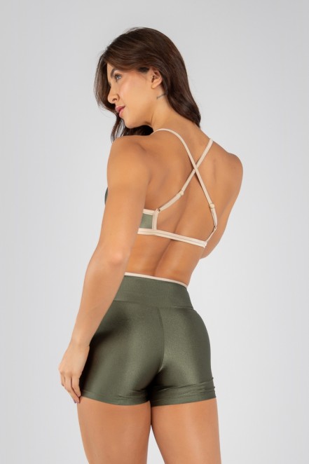 Top com Alças Reguláveis Cruzadas (Verde Militar / Champagne) | Ref: K4329-C