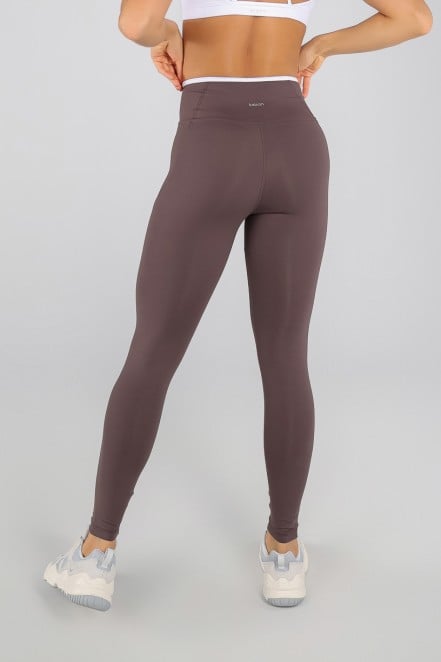 Calça Legging com Pespontos e Viés Contrastantes (Trufa / Branco) | Ref: K4813-A
