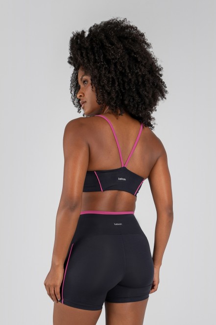 Top com Alças em Rolotê e Vivo (Preto / Sorbet) | Ref: K4718-B
