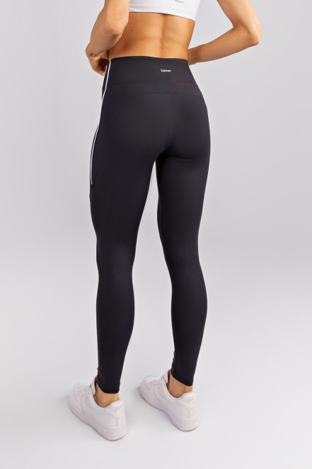 Calça Legging com Vivos Duplos Coloridos (Preto / Branco) | Ref: K4748-B