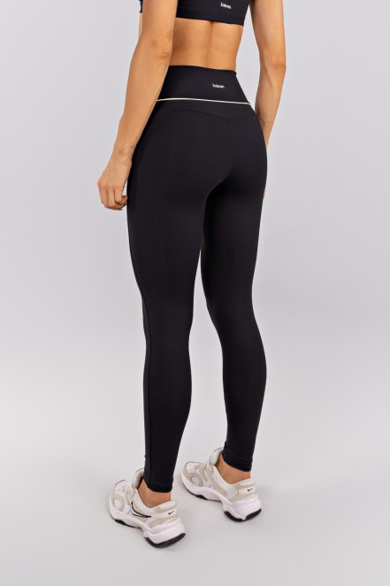 Calça Legging com Recortes e Vivo no Cós (Preto / Vanilla) | Ref: K4754-C