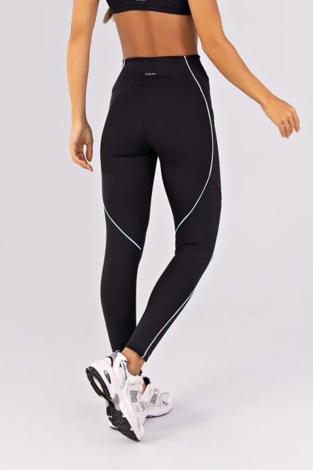 Calça Legging com Bolsos e Vivo (Preto / Glacial) | Ref: K4647-D
