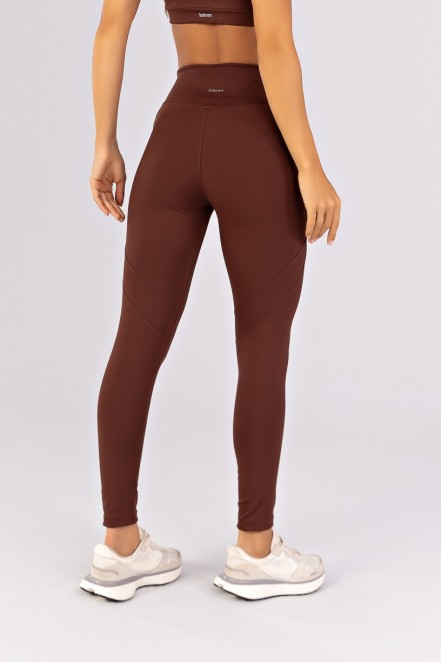 Calça Legging com Bolsos e Recortes (Café) | Ref: K4782-B