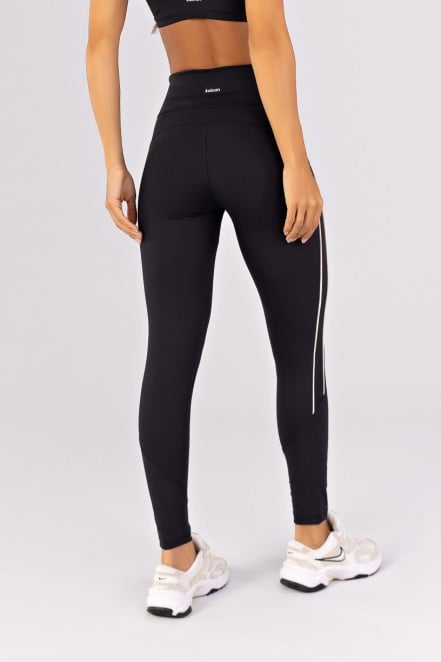 Calça Legging com Recortes e Vivos Duplos (Preto / Off-White) | Ref: K4785-A