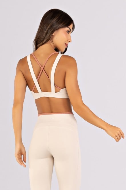 Top com Alças Diferenciadas em Contraste (Off-White / Telha) | Ref: K4790-A