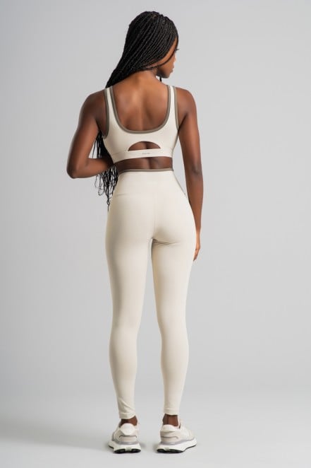 Calça Legging com Recortes e Viés na Cintura (Off-White / Oliva) | Ref: K4515-B