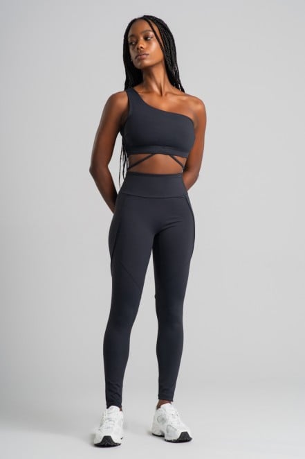 Calça Legging sem Gancho com Vivo e Cós em V (Preto) | Ref: K4825-A