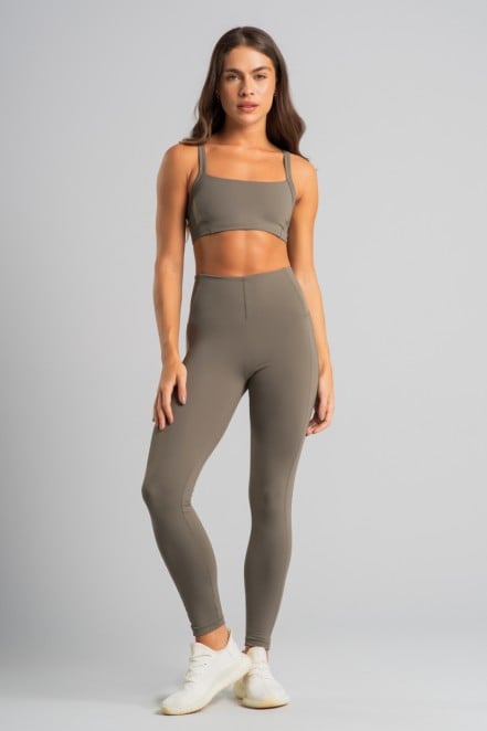 Calça Legging sem Cós Aparente e Recorte Lateral (Oliva) | Ref: K4828-A