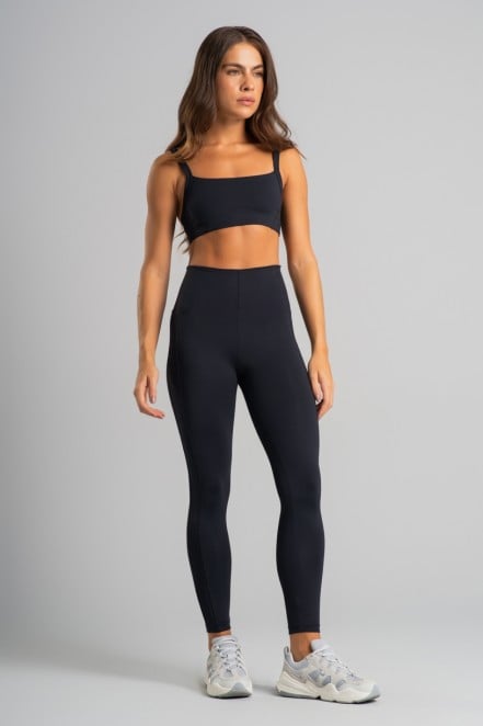 Calça Legging sem Cós Aparente e Recorte Lateral (Preto) | Ref: K4828-B