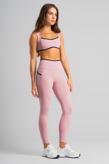 Calça Legging com Bolsos e Cós Contrastante (Blush / Preto) | Ref: K4831-B