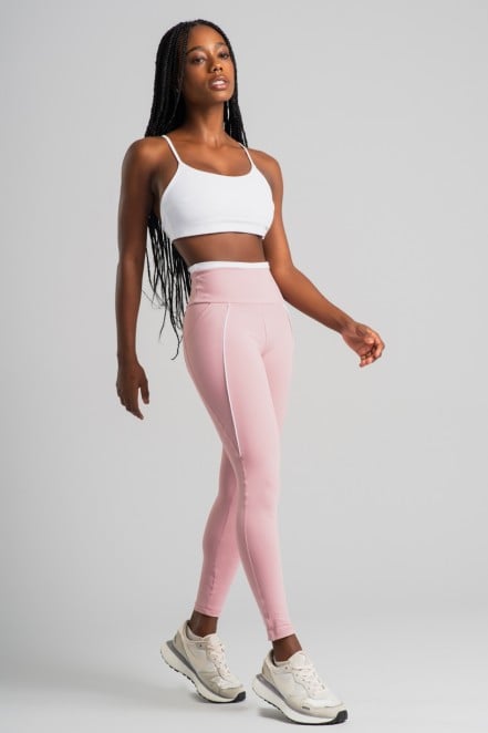 Calça Legging com Bolsos e Vivos Contrastantes (Blush / Branco) | Ref: K4834-A