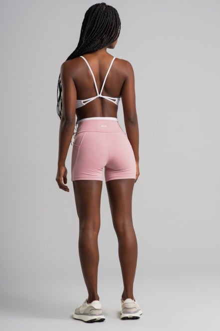 Short com Bolsos e Vivos Contrastantes (Blush / Branco) | Ref: K4835-A