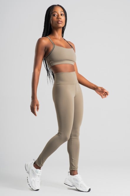 Calça Legging com Bolso no Cós e Vivo Contrastante (Oliva / Preto) | Ref: K4837-A