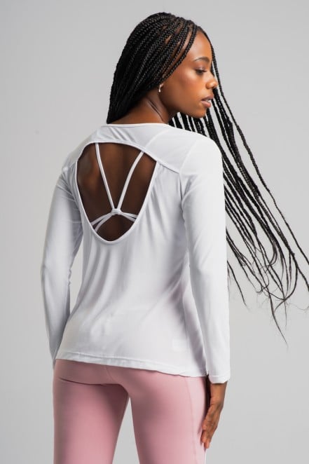 Blusa com Manga Longa e Abertura nas Costas (Branco) | Ref: K4847-A