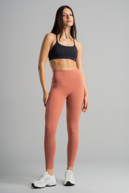 Calça Legging com Detalhe de Vivo nos Bolsos (Telha / Preto) | Ref: K4849-A